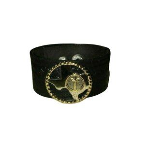 HM Black Reclaimed Leather Gold Silver Texas Concho Cross Rope Cuff Bracelet #8